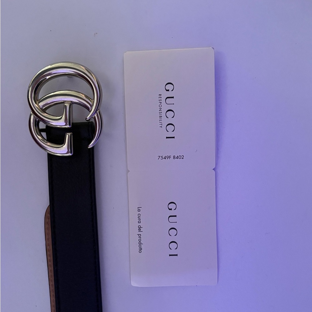 Gucci Children’s Black Leather Belt – Silver GG Logo (Size L)